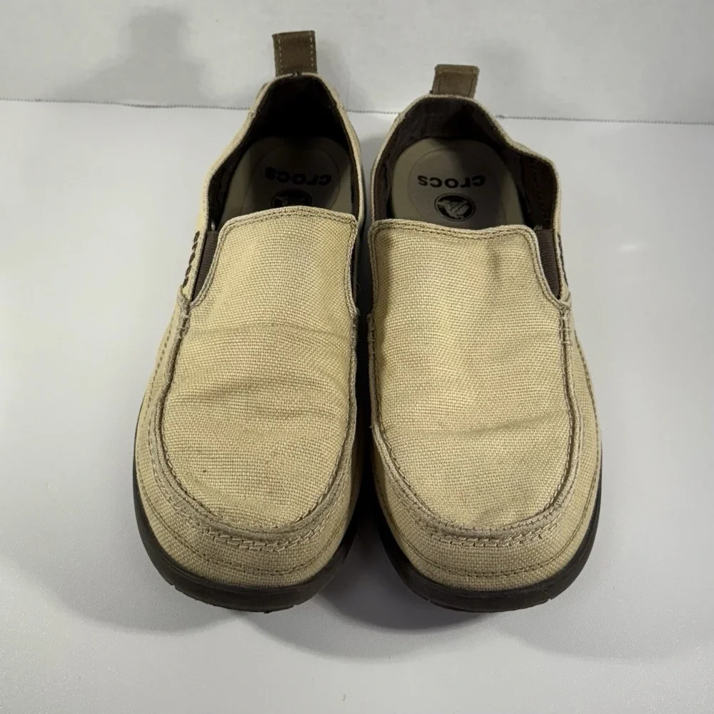 CROCS Mens Walu Tan Brown‎ Canvas Slip On Comfort Loafers 11270 Size 9M